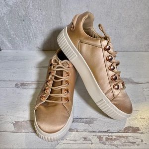 Kendall & Kylie Rise Gold Satin Sneakers